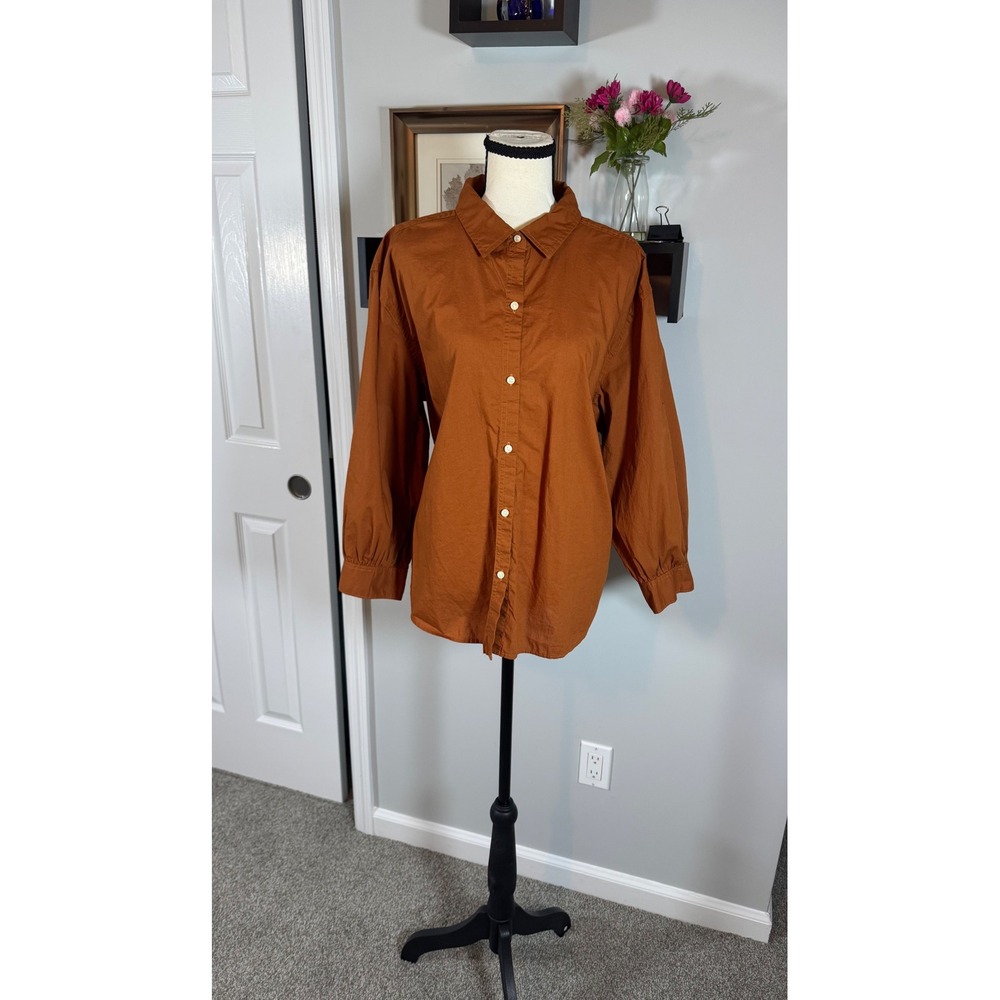 Free Assembly Womens XL Brown Cotton Button Down Shirt Long Sleeve